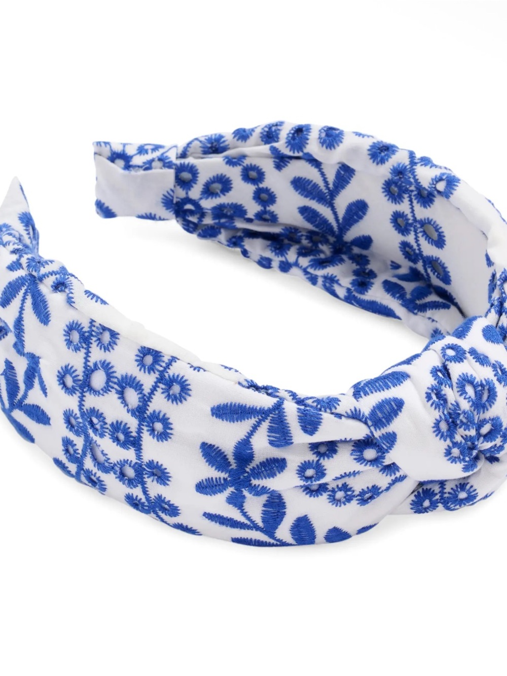 452. Shiraleah White Headband with Blue Floral Embroidery